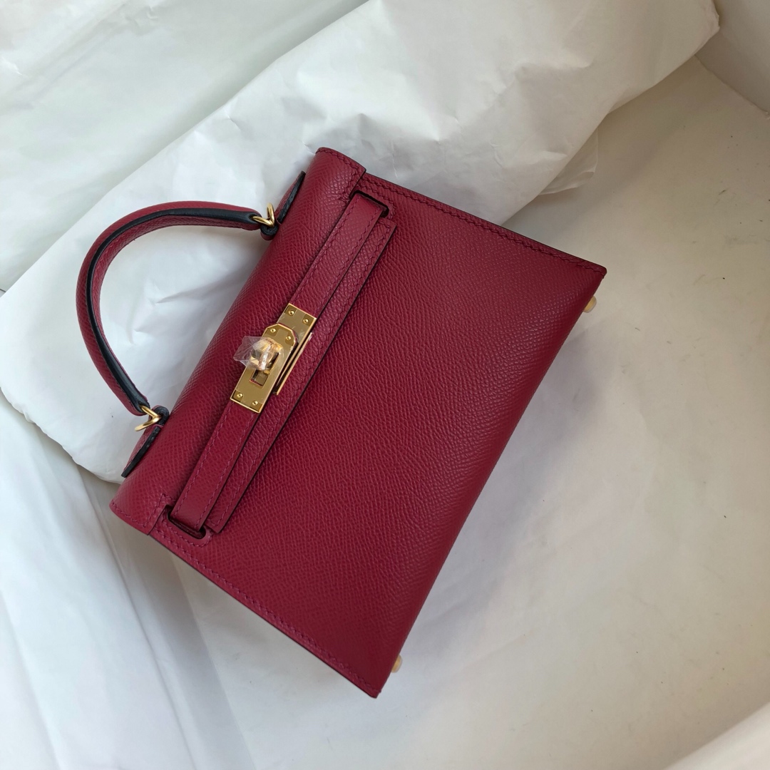 Hermes Kelly Mini II Bag 19CM In Burgundy Epsom Leather